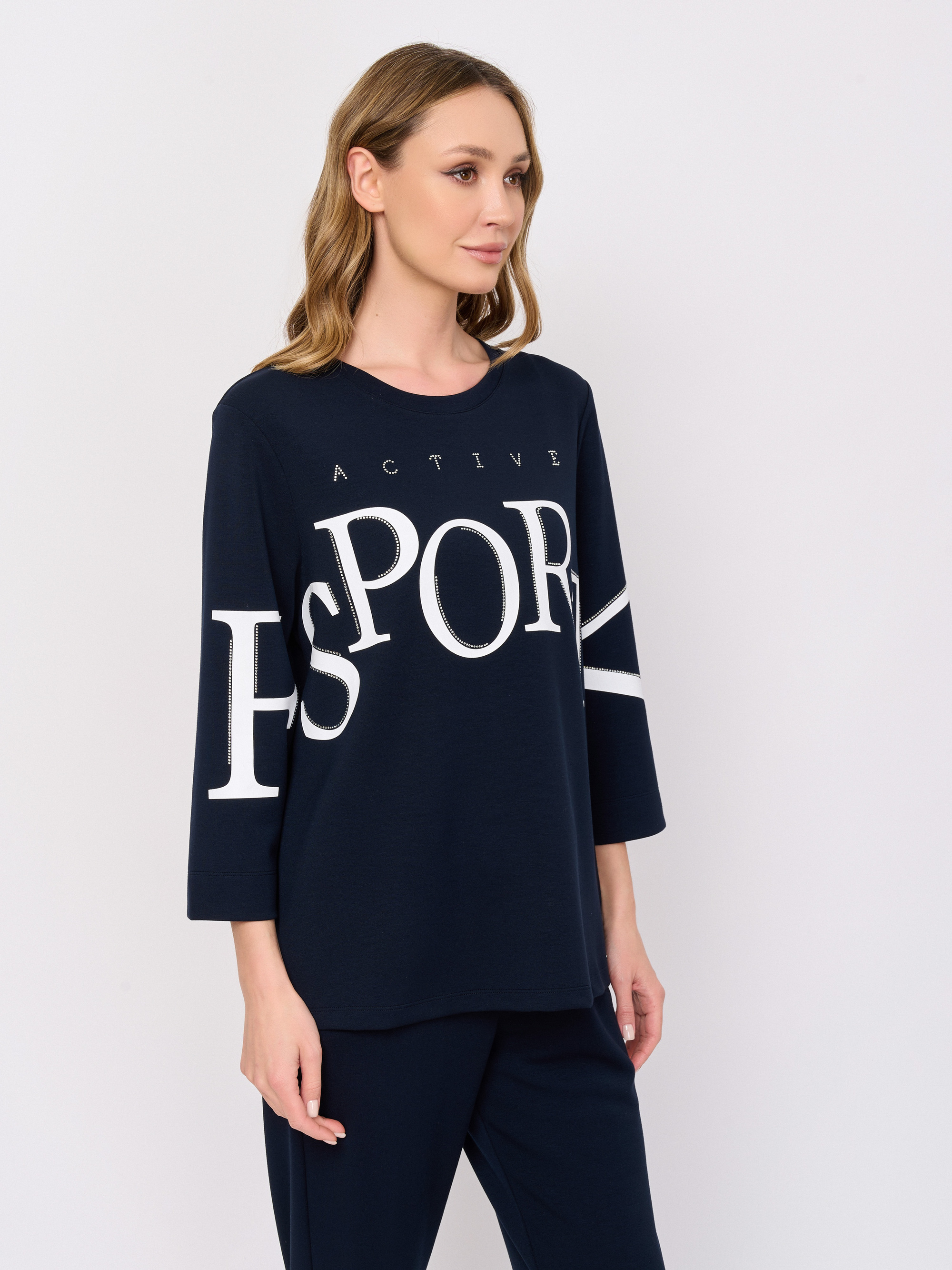 ДЖЕМПЕР FRANCO VELLO свободного кроя с рукавом 3/4 и графичной надписью