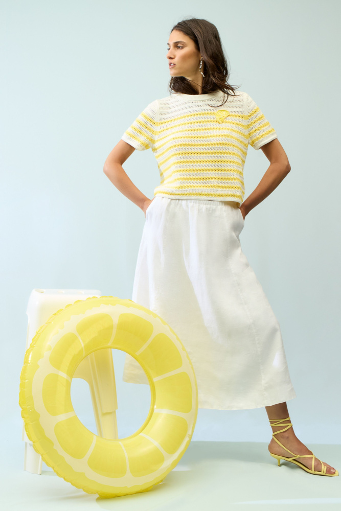 ЮБКА OUI миди из 100% льна с мягким свободным силуэтом и эластичным поясом